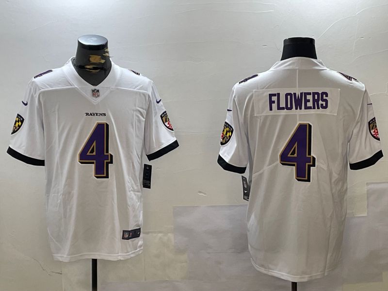 Men Baltimore Ravens #4 Flowers White Second generation 2024 Nike Limited NFL Jersey style 1